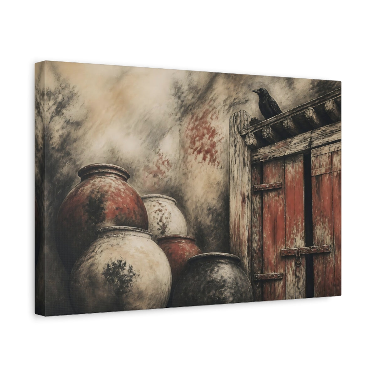 Side Mockup 4. Crow On Rustic Door shown as canvas print