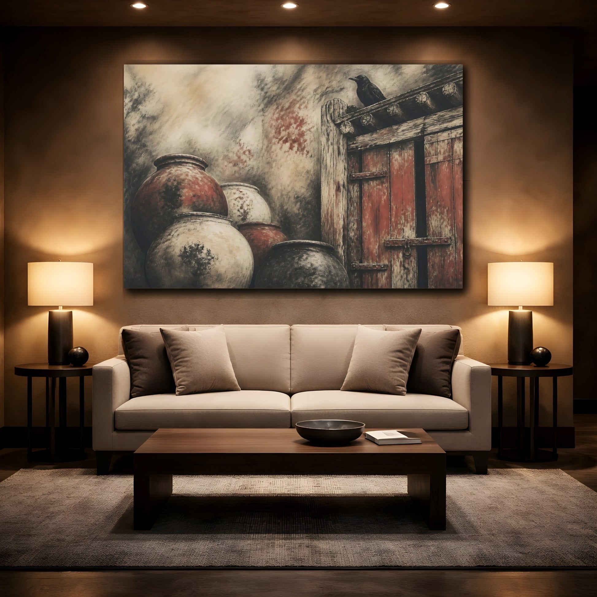 Mockup 2. Crow On Rustic Door shown as canvas print