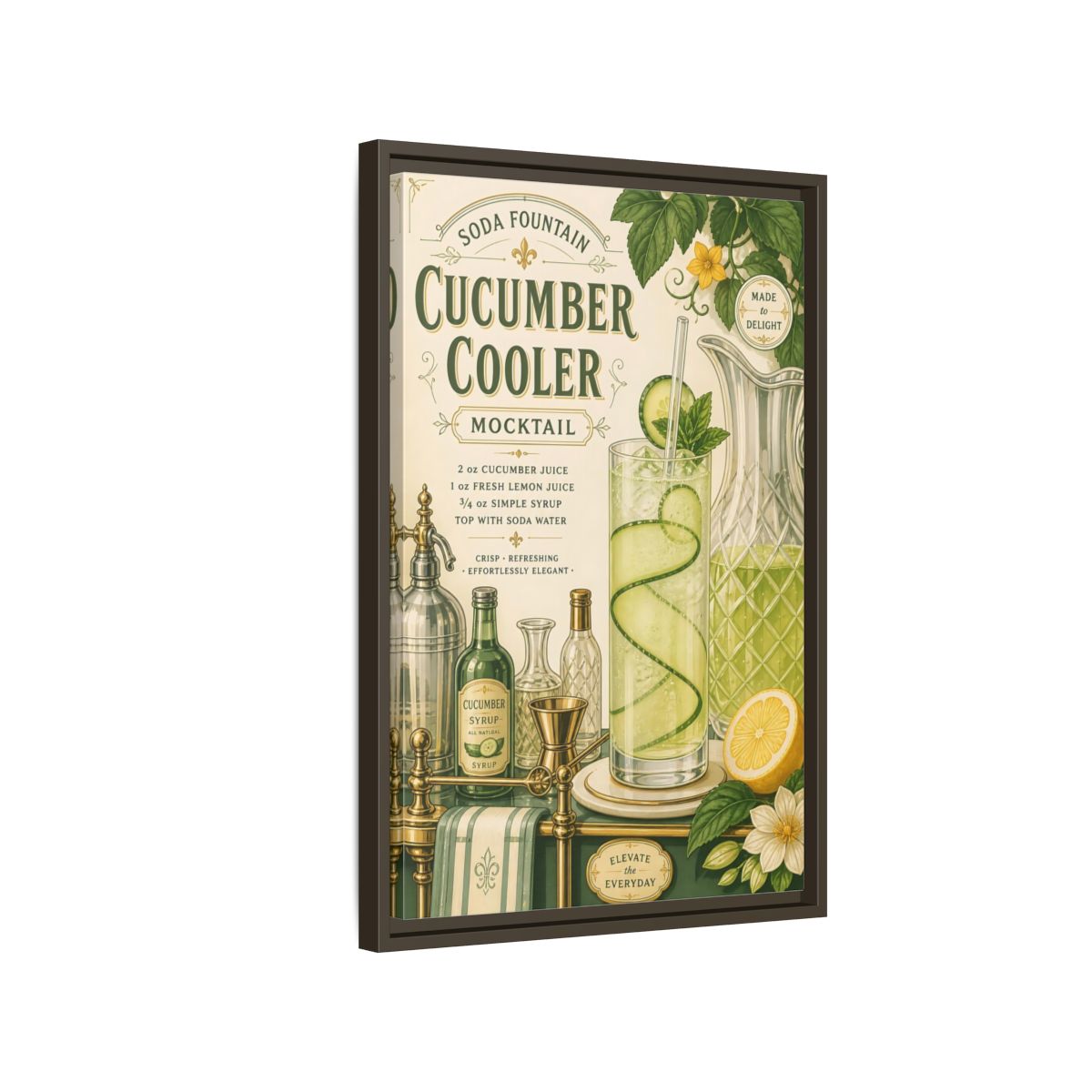 Side Mockup 2. Cucumber Cooler Poster shown as framed canvas print