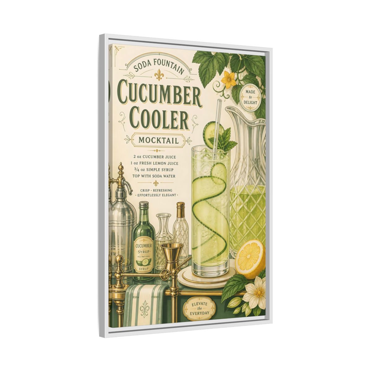 Side Mockup 10. Cucumber Cooler Poster shown as framed canvas print