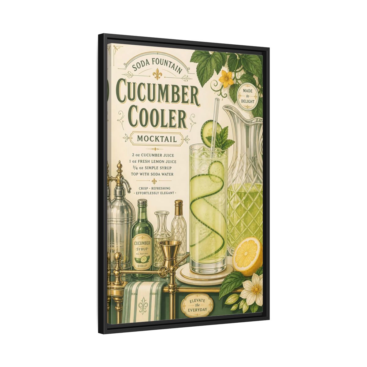 Side Mockup 14. Cucumber Cooler Poster shown as framed canvas print