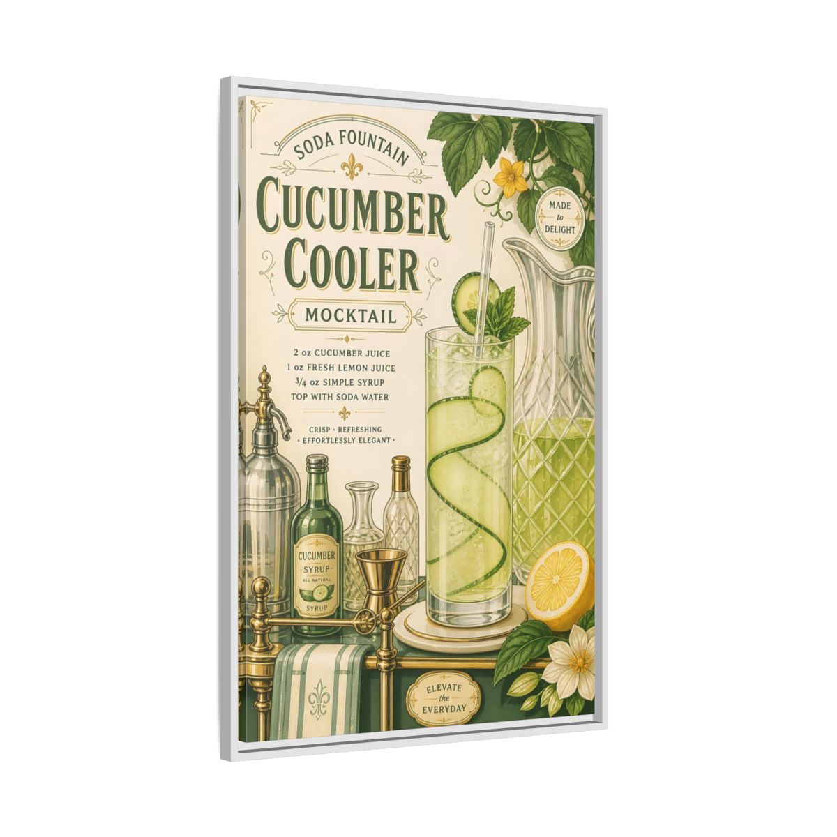 Side Mockup 9. Cucumber Cooler Poster shown as framed canvas print