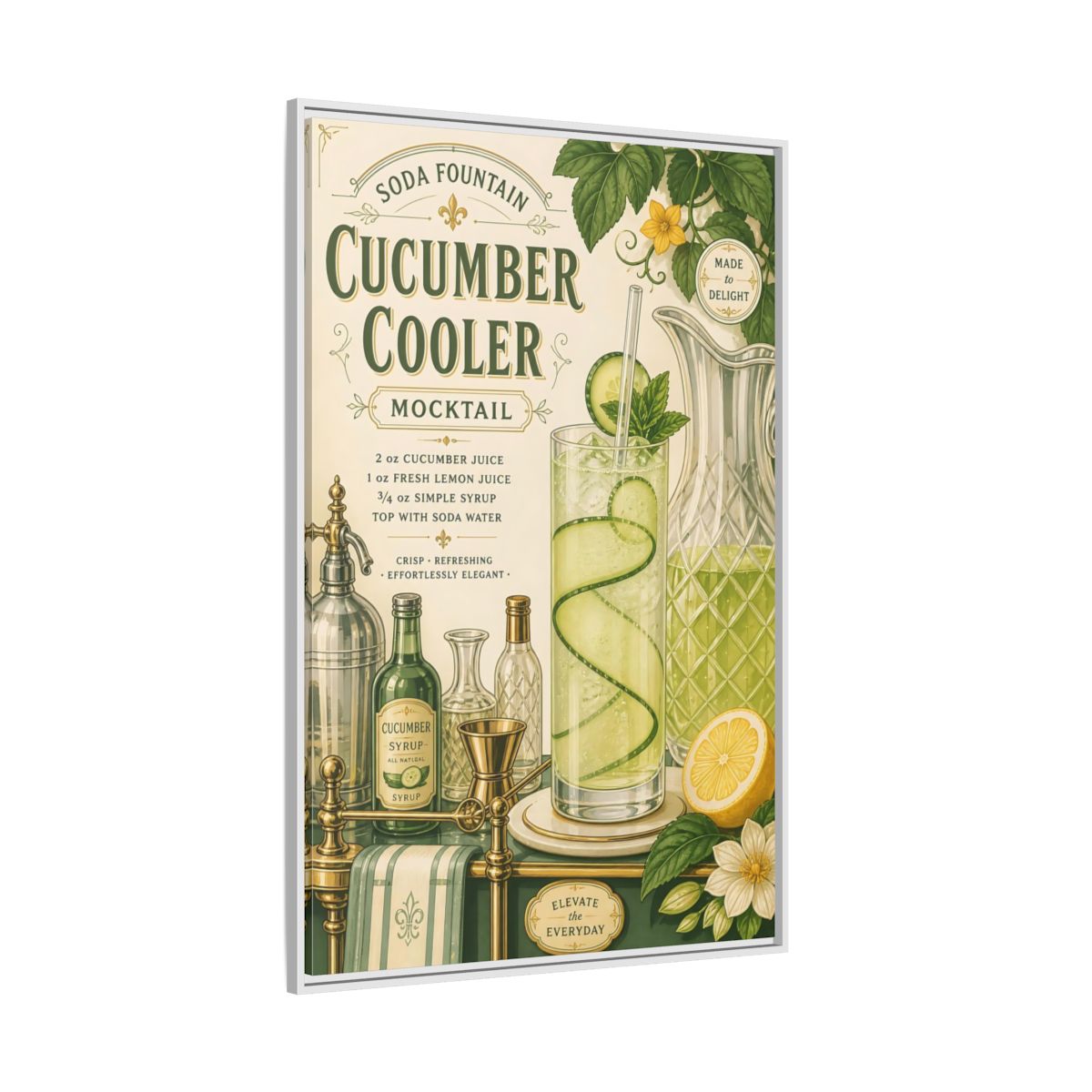 Side Mockup 7. Cucumber Cooler Poster shown as framed canvas print