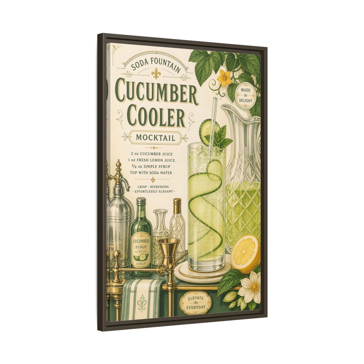 Side Mockup 11. Cucumber Cooler Poster shown as framed canvas print