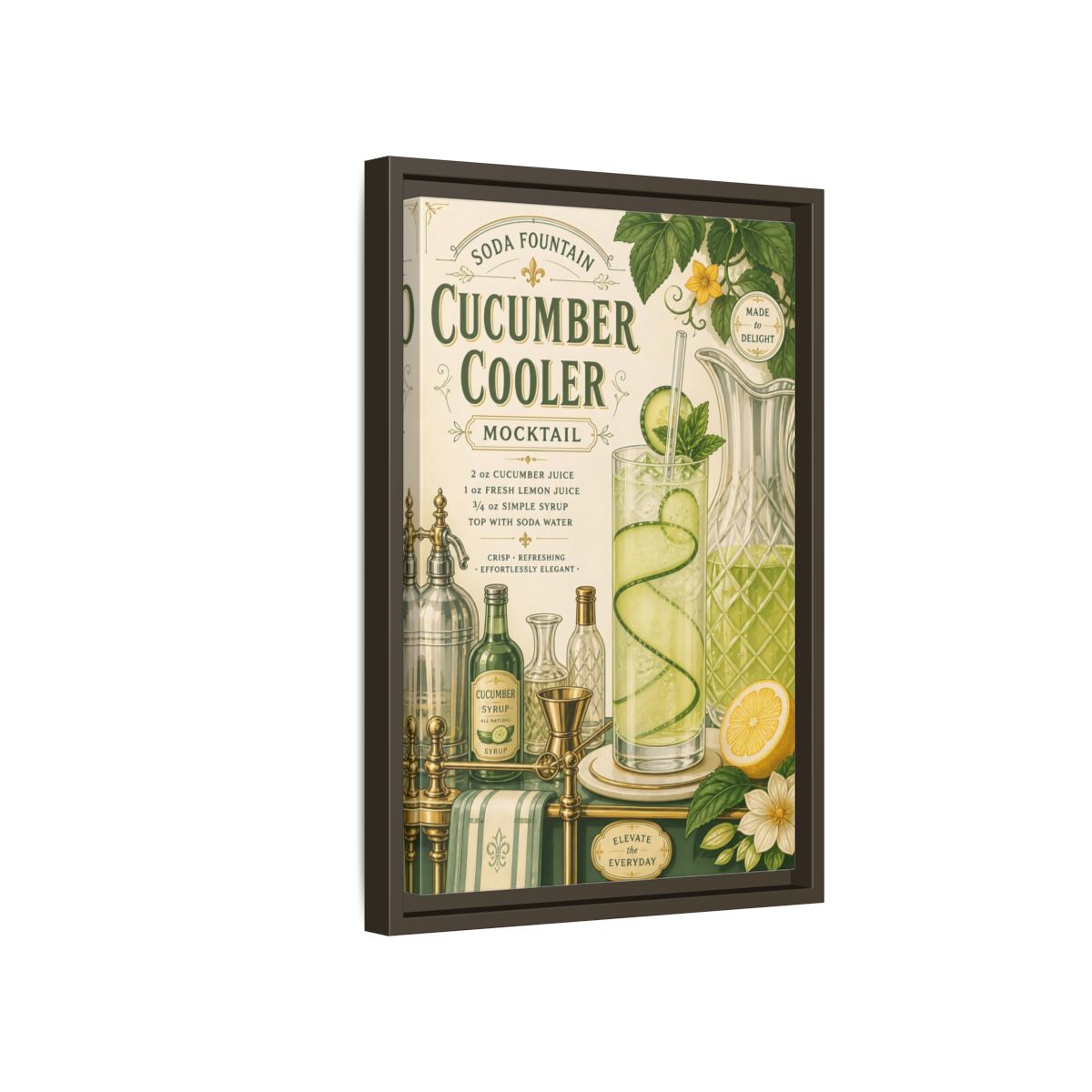 Side Mockup 5. Cucumber Cooler Poster shown as framed canvas print