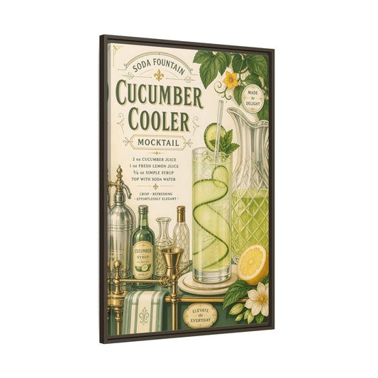 Main Mockup. Cucumber Cooler Poster shown as framed canvas print