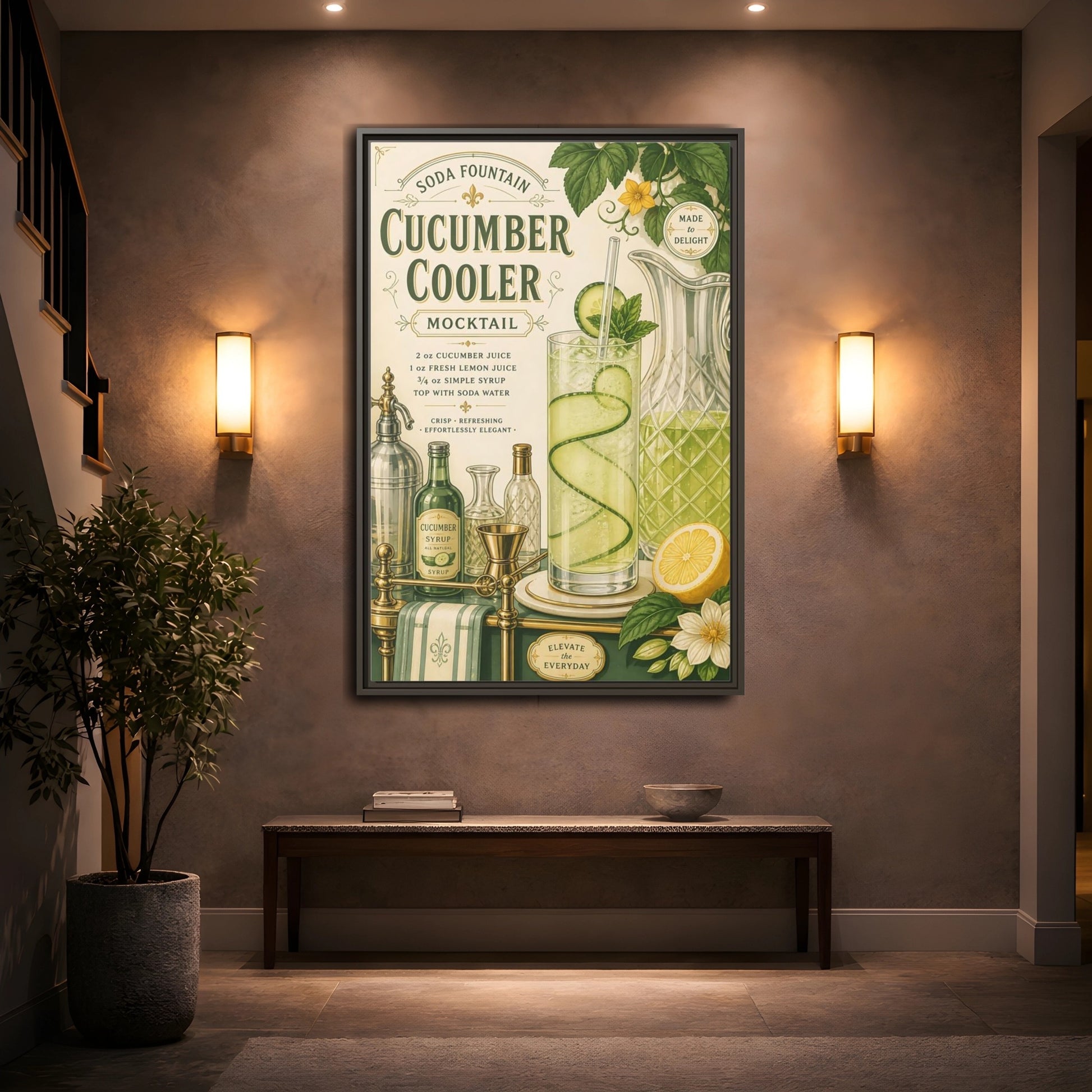Mockup 2. Cucumber Cooler Poster shown as framed canvas print
