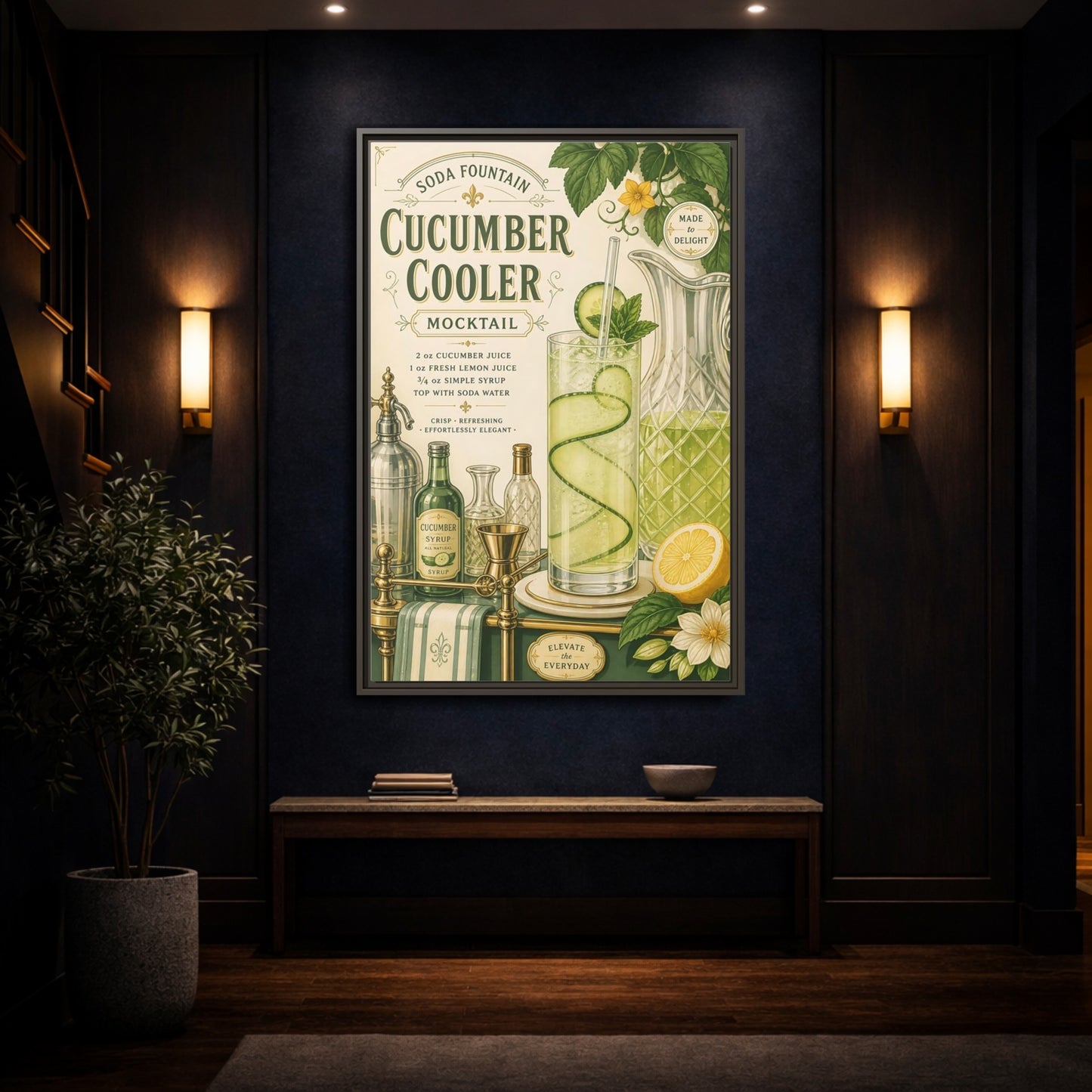 Mockup 4. Cucumber Cooler Poster shown as framed canvas print