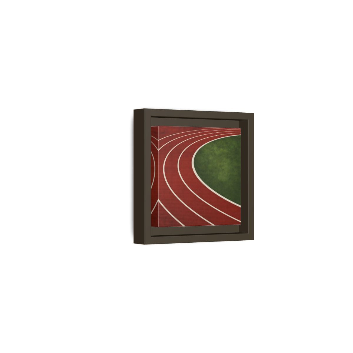 Side Mockup 23. Curved Running Track shown as framed canvas print