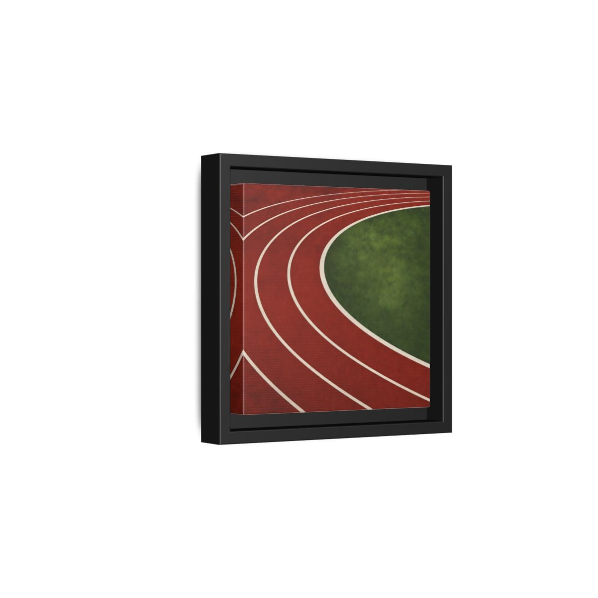 Side Mockup 3. Curved Running Track shown as framed canvas print