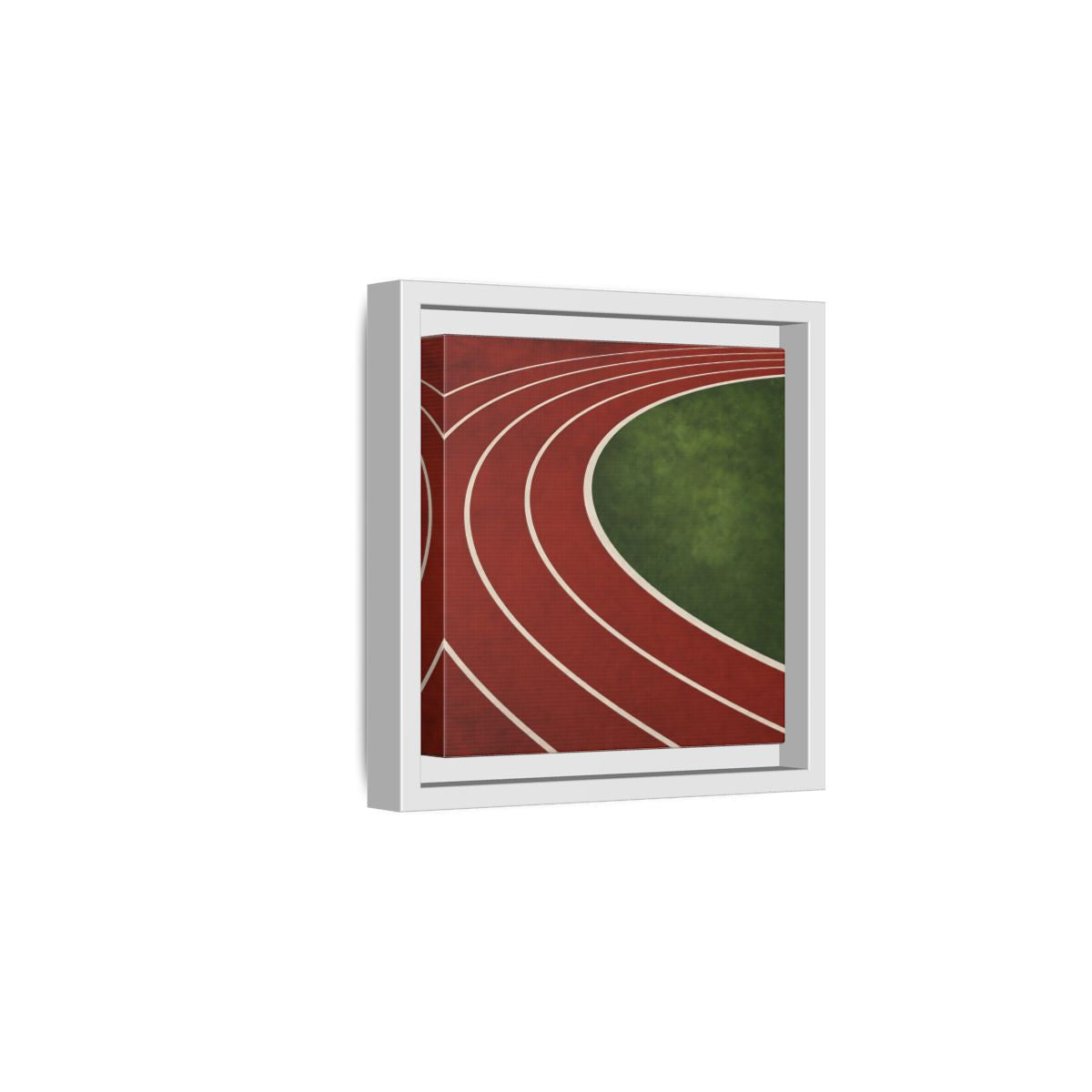 Side Mockup 1. Curved Running Track shown as framed canvas print
