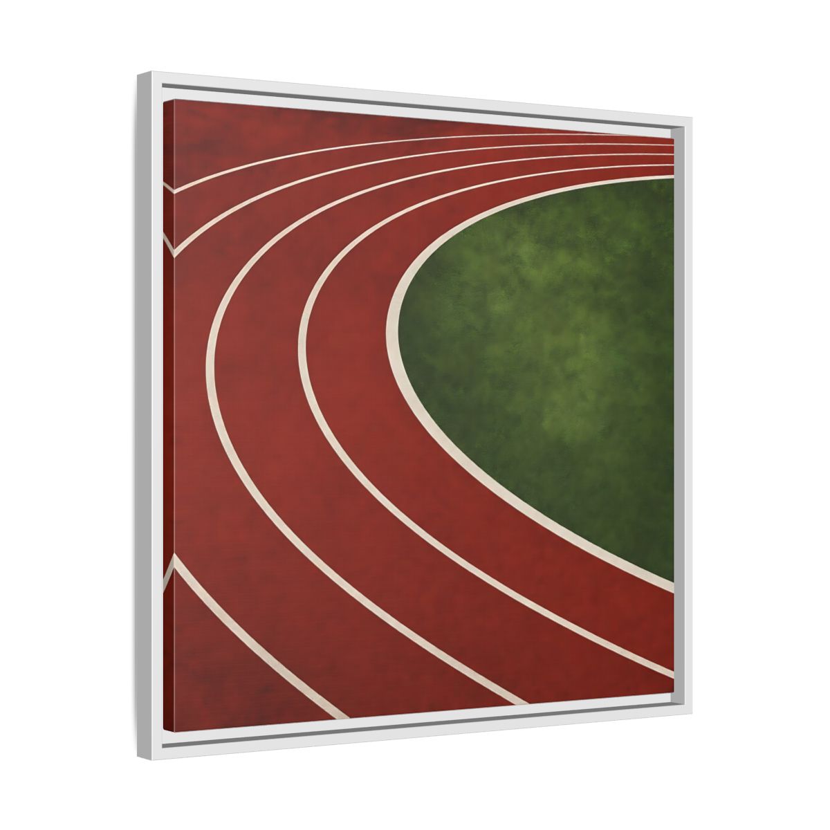 Side Mockup 26. Curved Running Track shown as framed canvas print