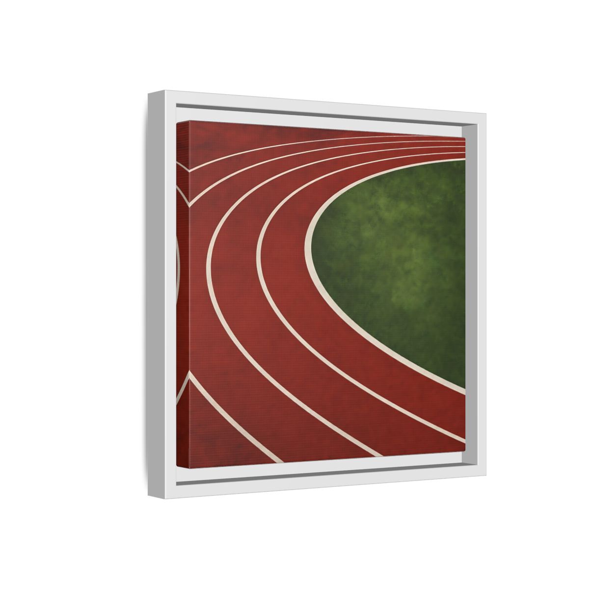 Side Mockup 16. Curved Running Track shown as framed canvas print