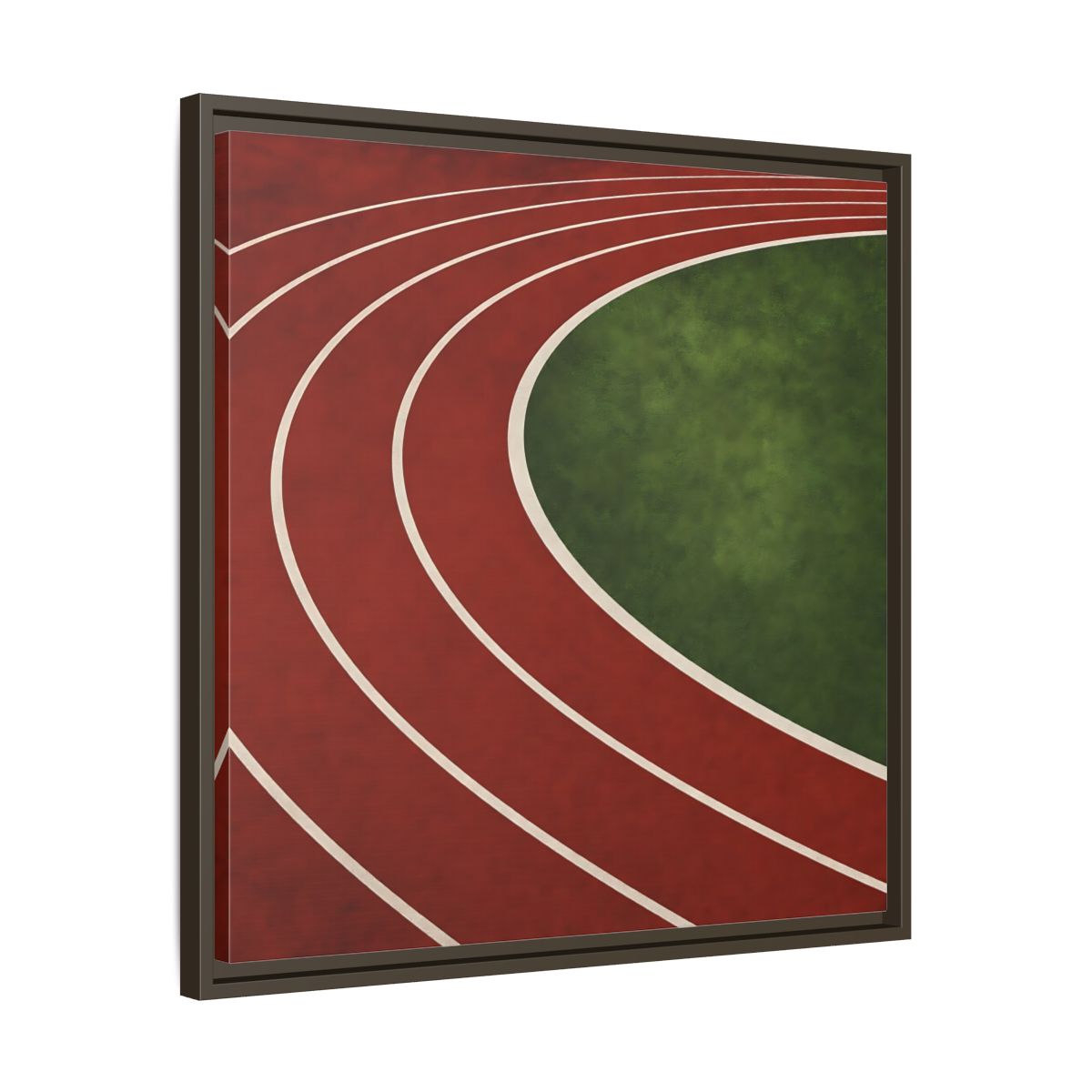 Side Mockup 27. Curved Running Track shown as framed canvas print
