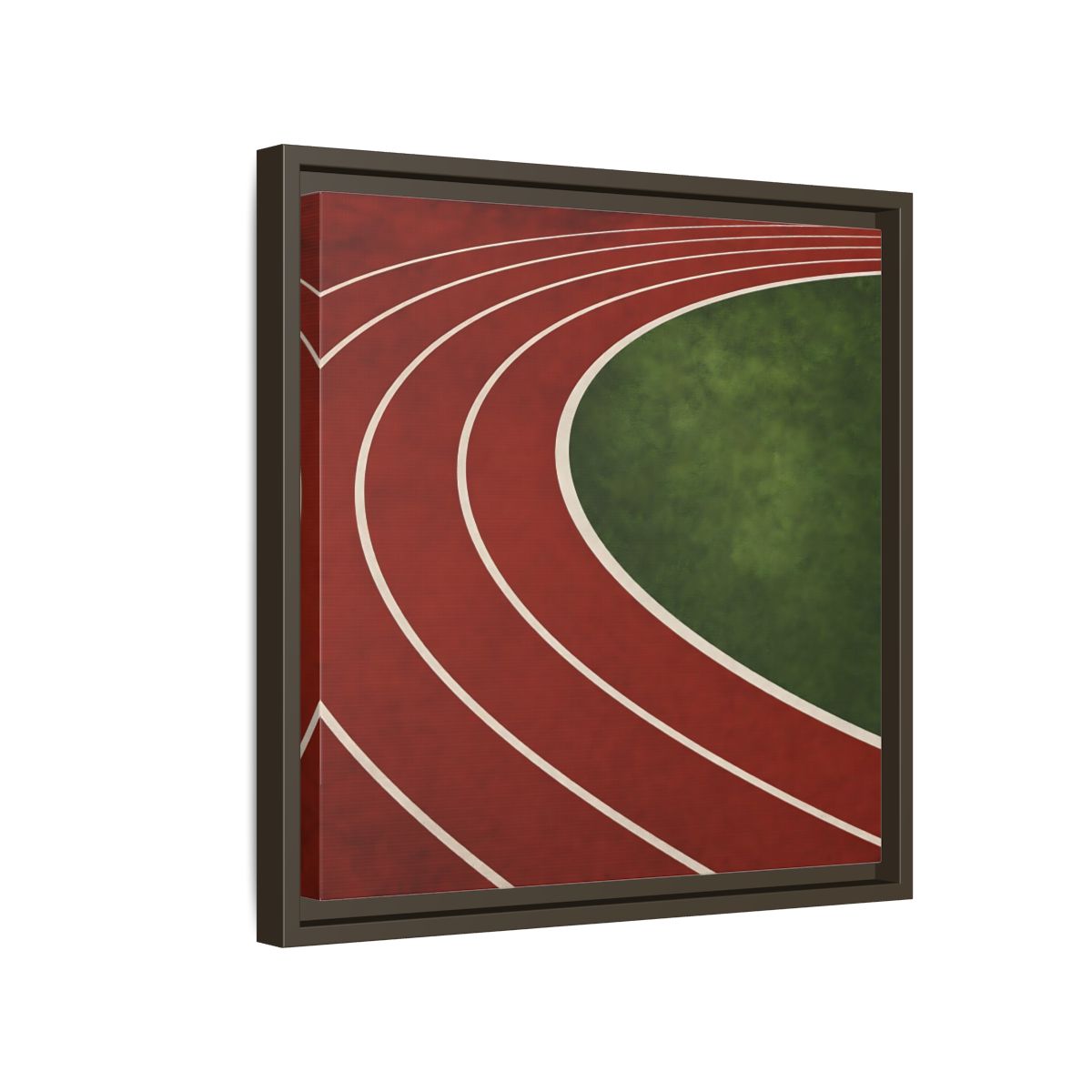 Side Mockup 14. Curved Running Track shown as framed canvas print