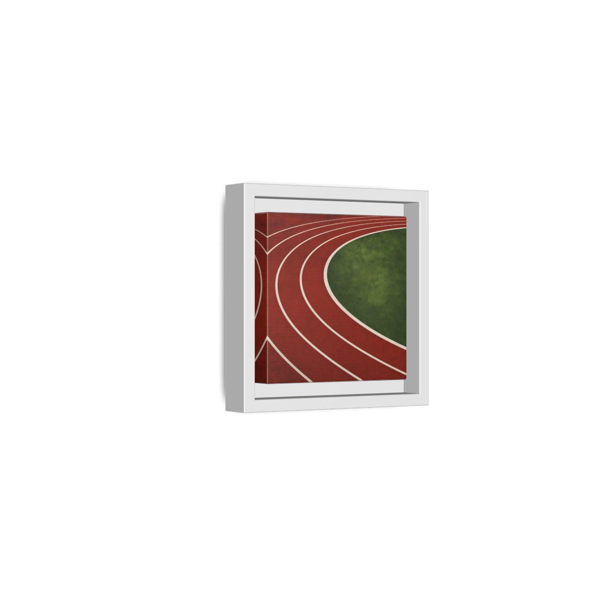 Side Mockup 22. Curved Running Track shown as framed canvas print