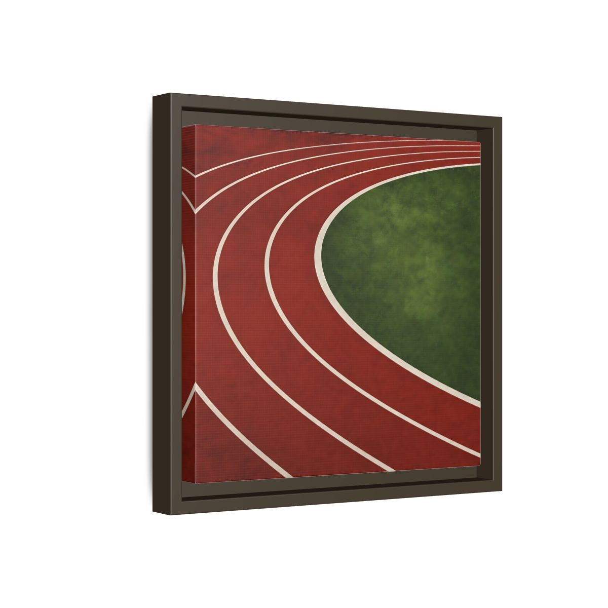 Side Mockup 17. Curved Running Track shown as framed canvas print