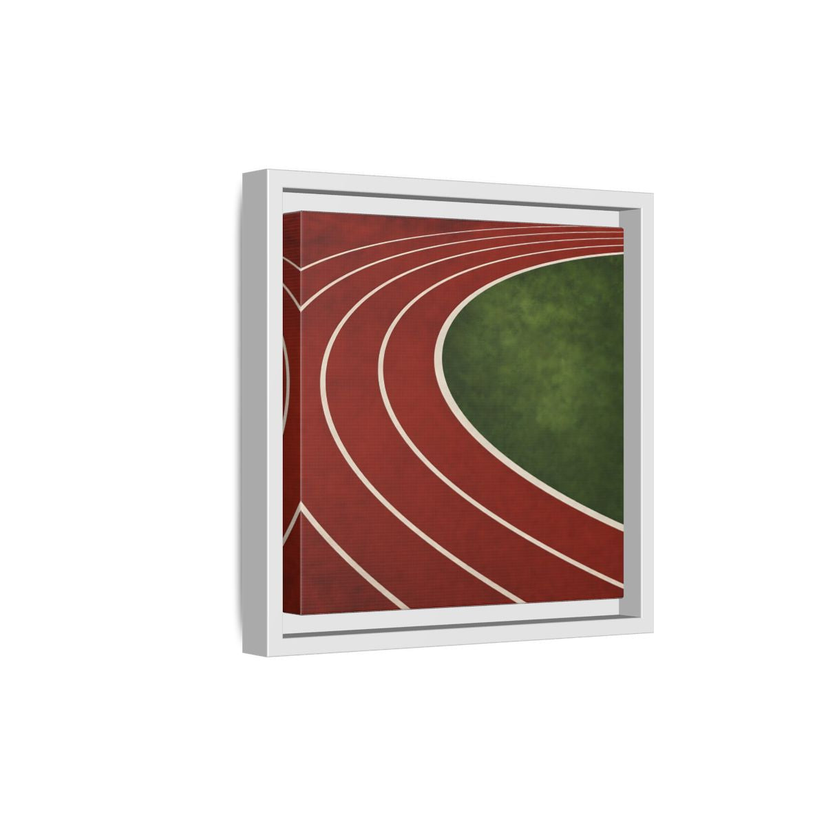 Side Mockup 19. Curved Running Track shown as framed canvas print