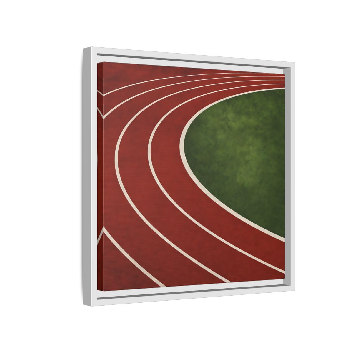 Side Mockup 13. Curved Running Track shown as framed canvas print