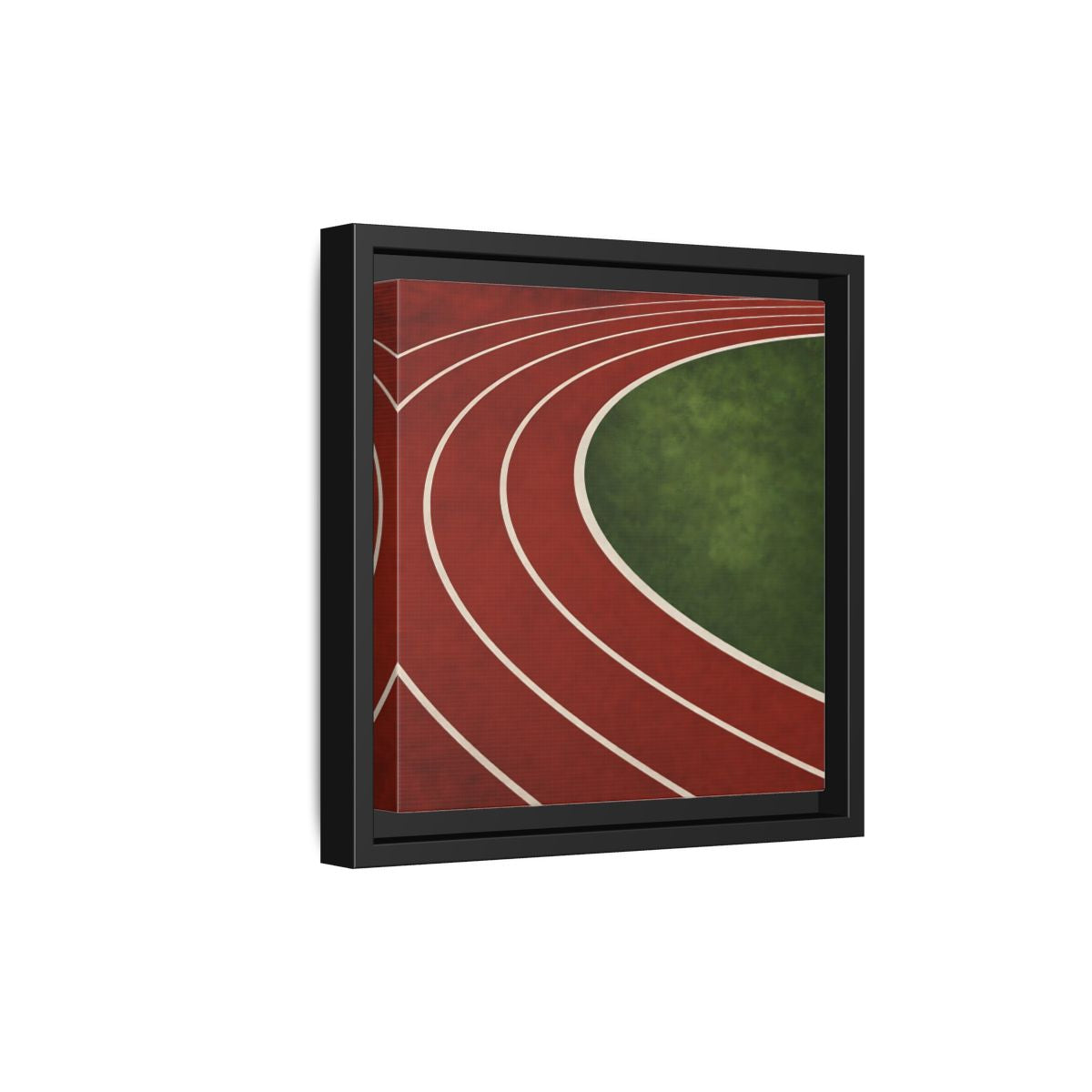 Side Mockup 21. Curved Running Track shown as framed canvas print