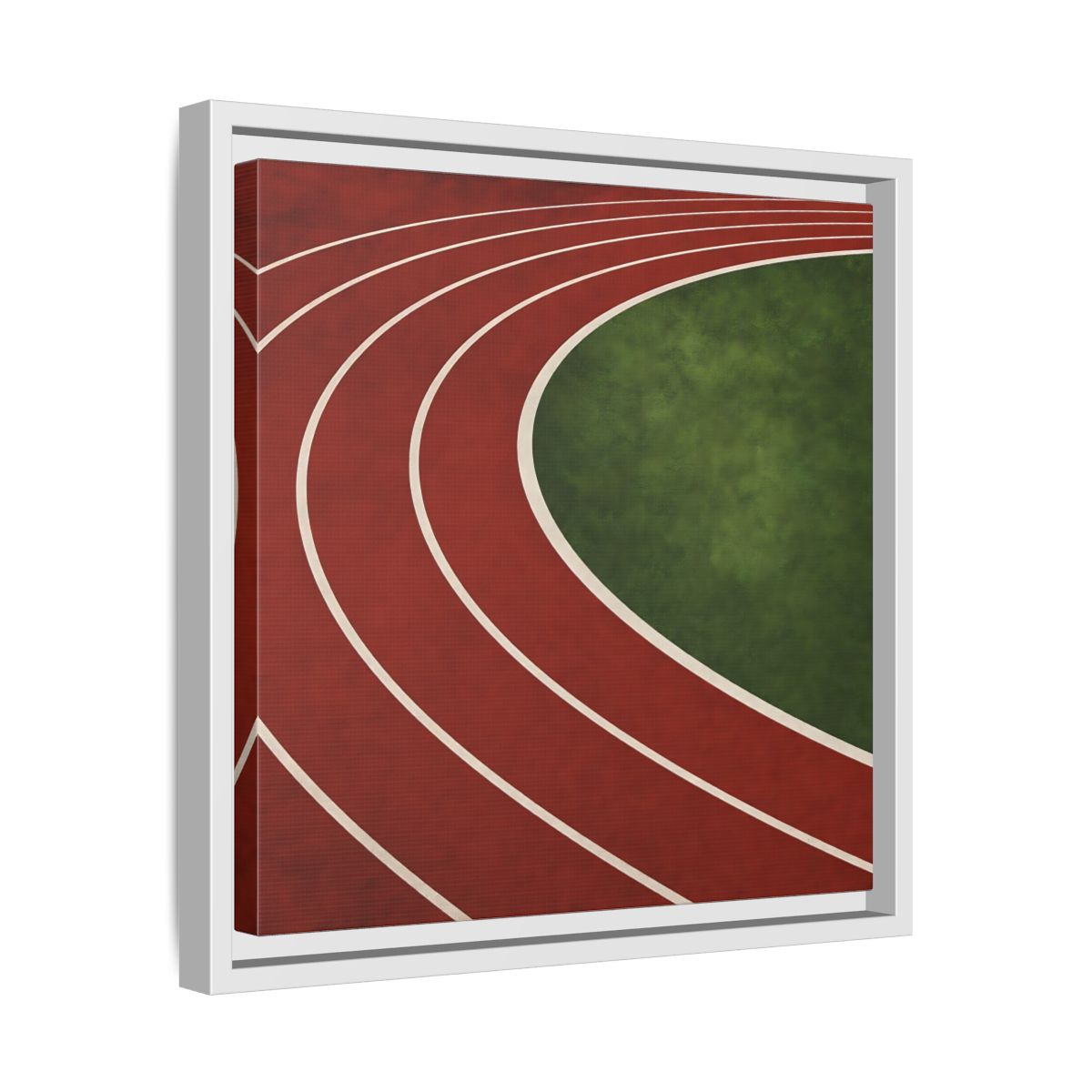 Side Mockup 28. Curved Running Track shown as framed canvas print