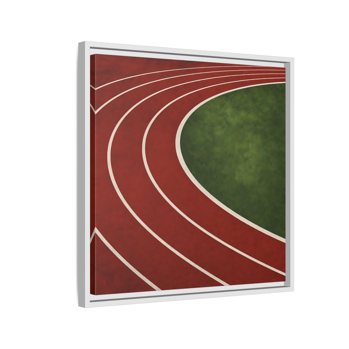 Side Mockup 10. Curved Running Track shown as framed canvas print