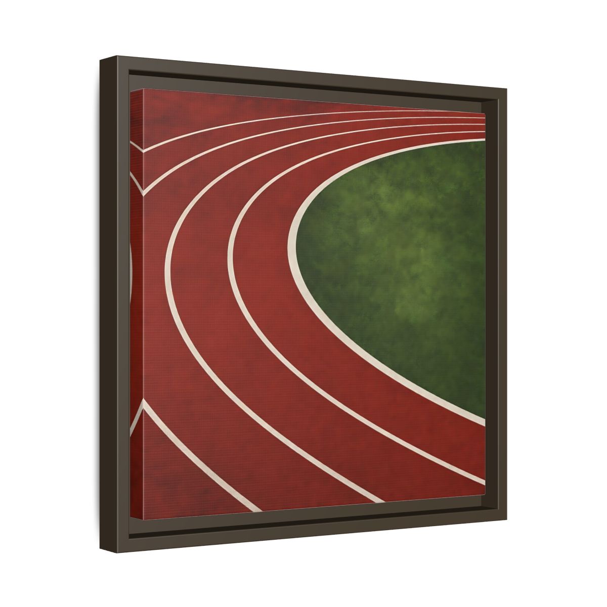 Side Mockup 29. Curved Running Track shown as framed canvas print