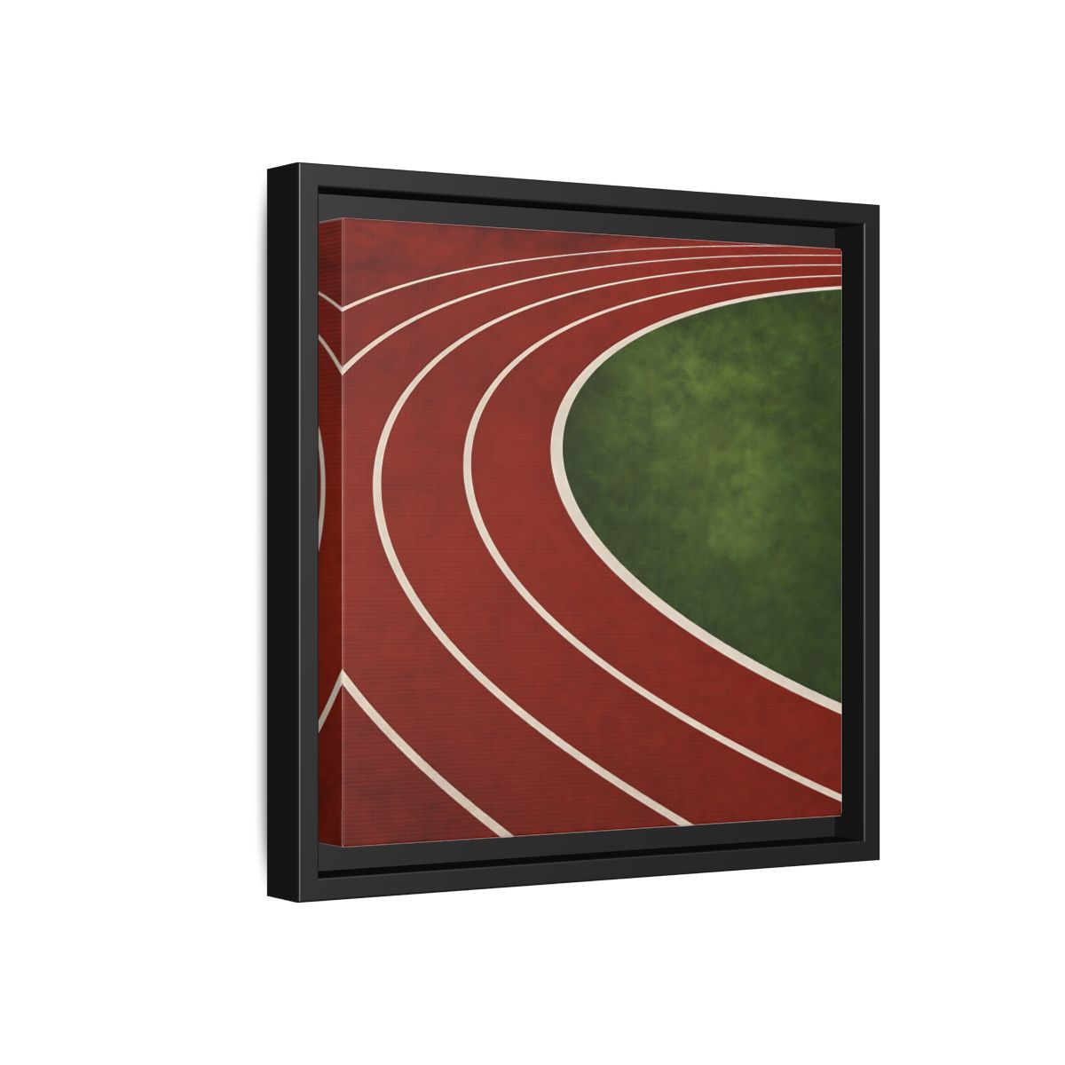 Side Mockup 18. Curved Running Track shown as framed canvas print