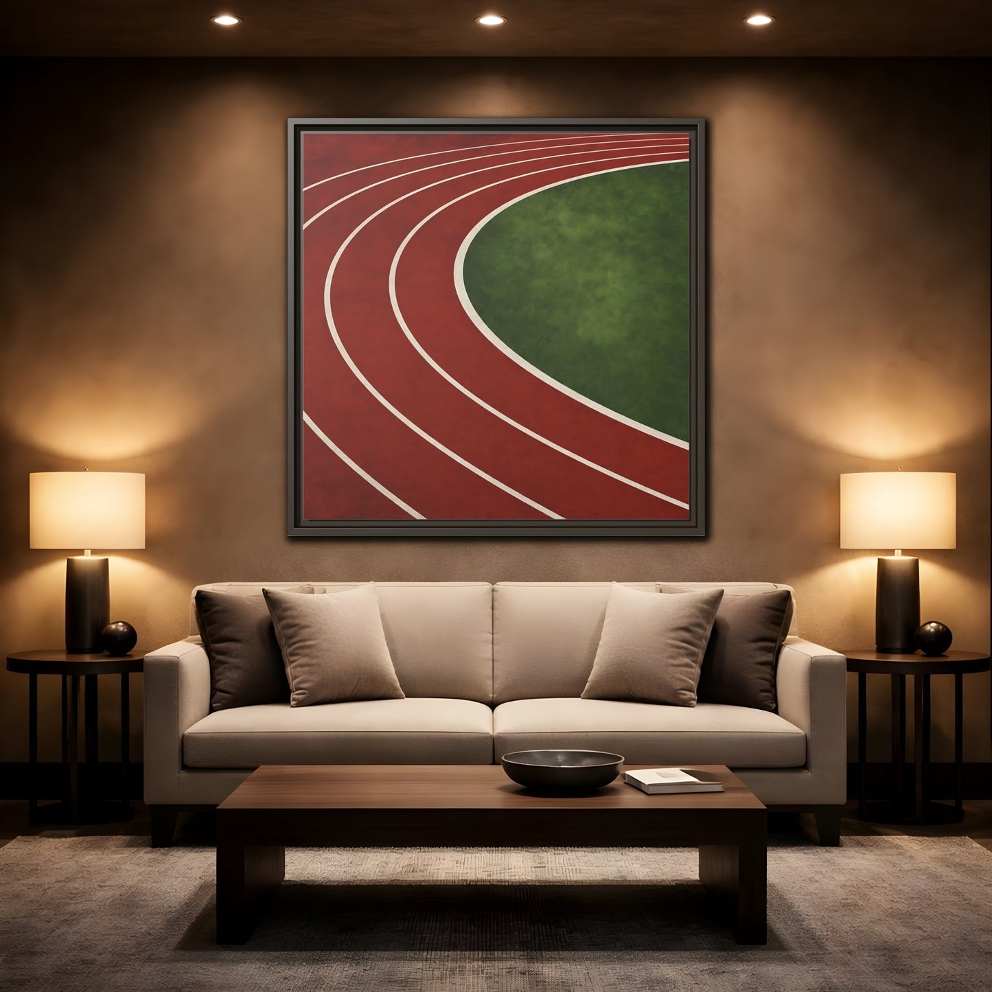 Mockup 2. Curved Running Track shown as framed canvas print