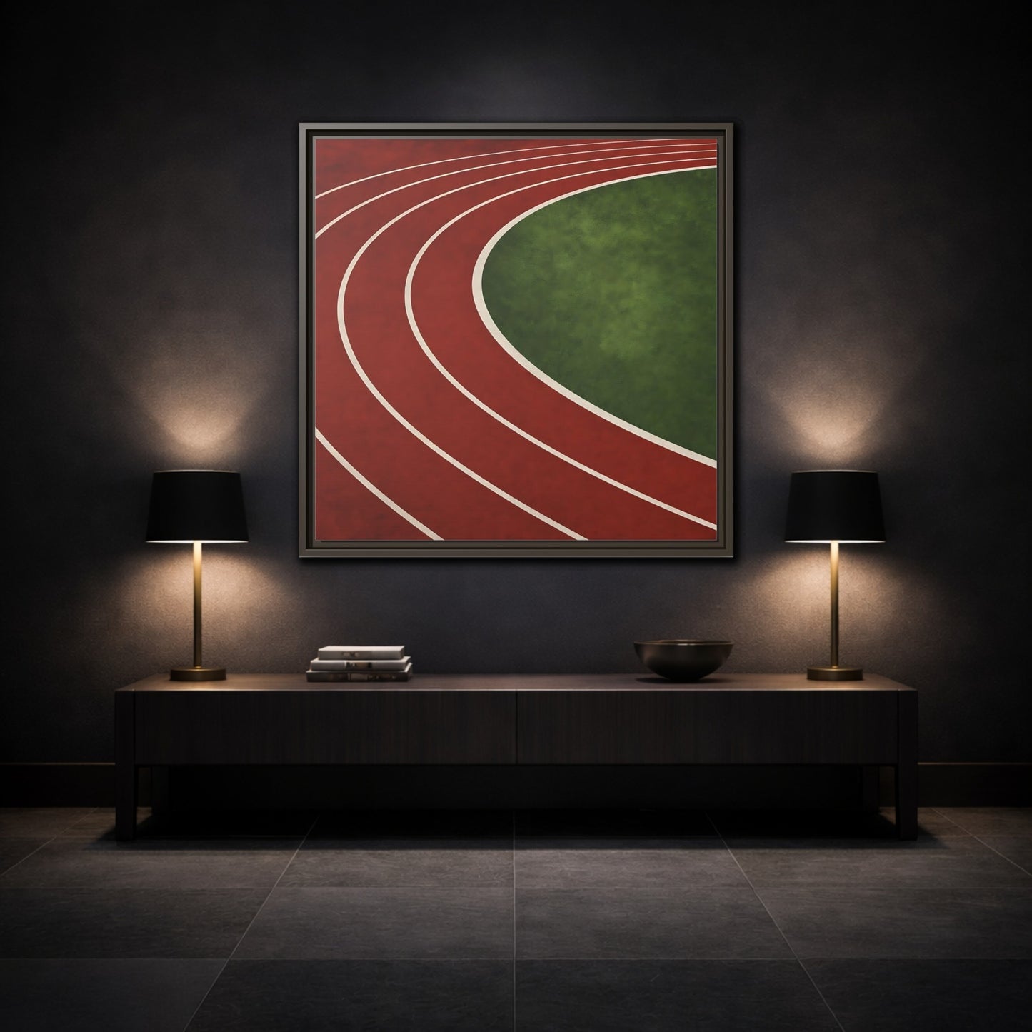 Mockup 3. Curved Running Track shown as framed canvas print