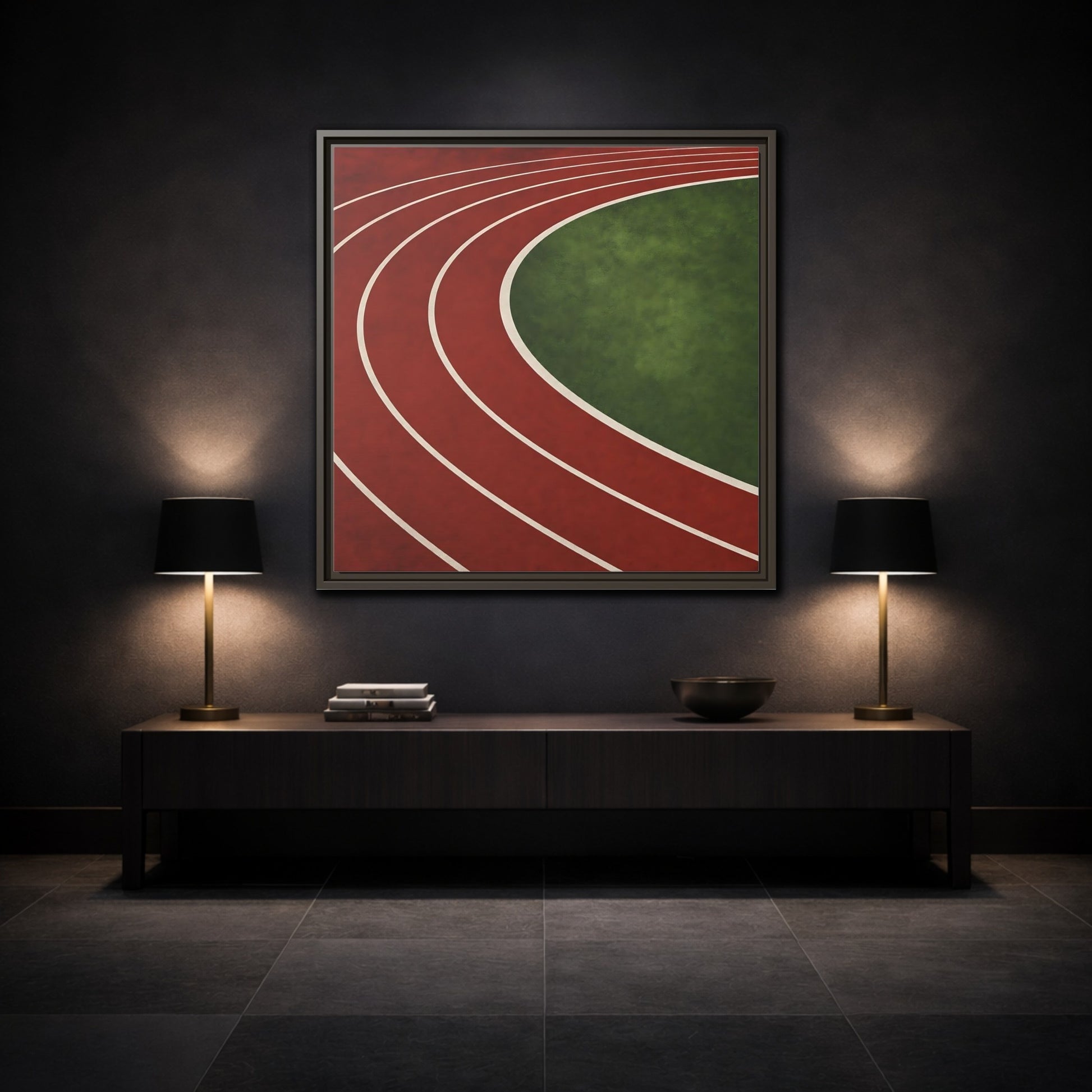 Mockup 3. Curved Running Track shown as framed canvas print