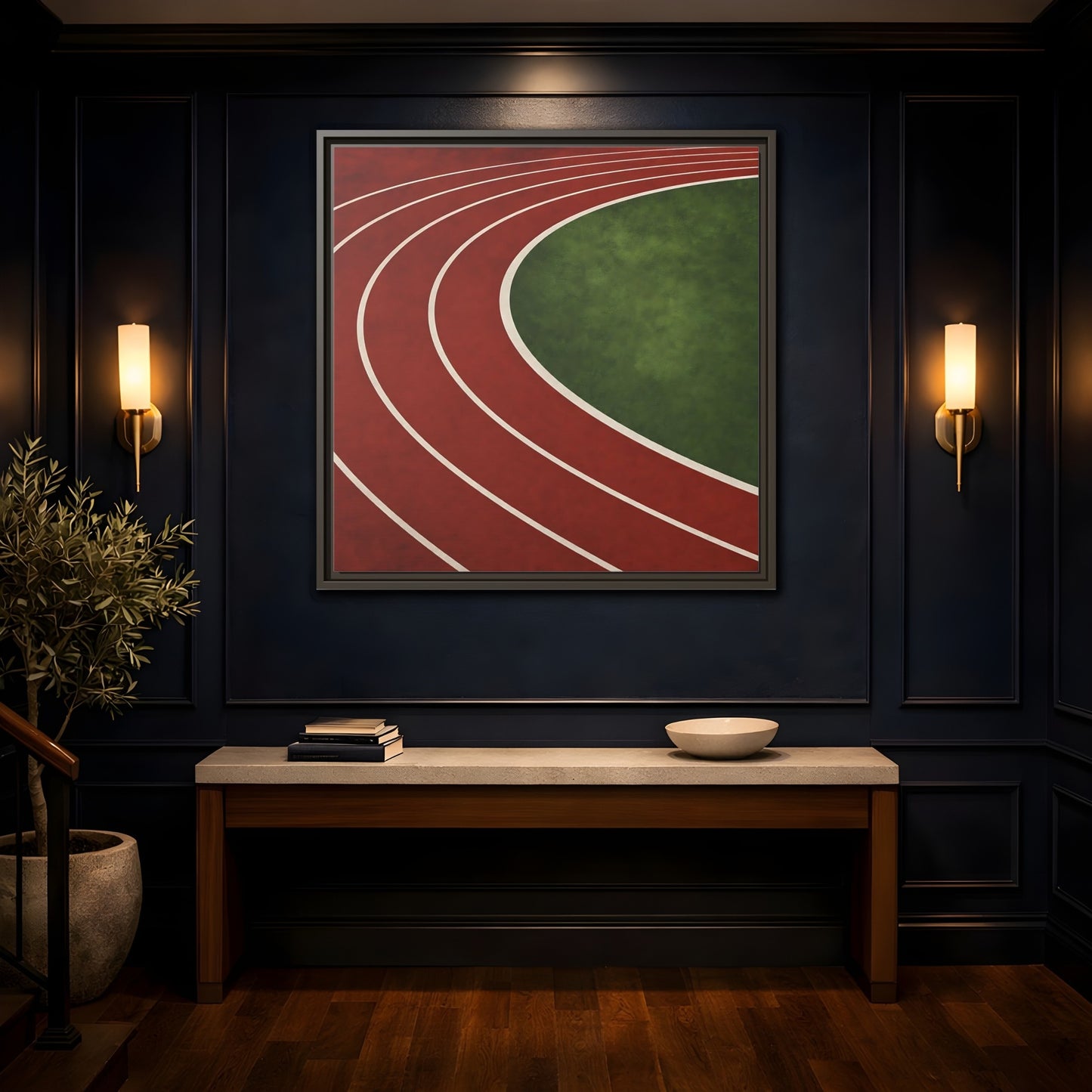 Mockup 4. Curved Running Track shown as framed canvas print