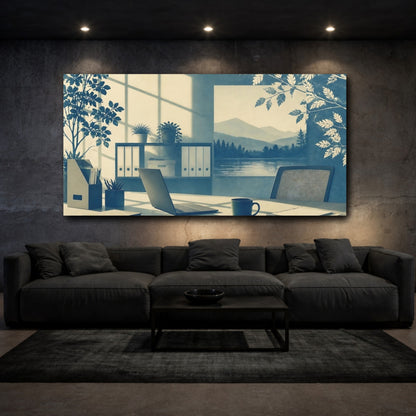 Mockup 3. Cyan Office Desk View shown as canvas print