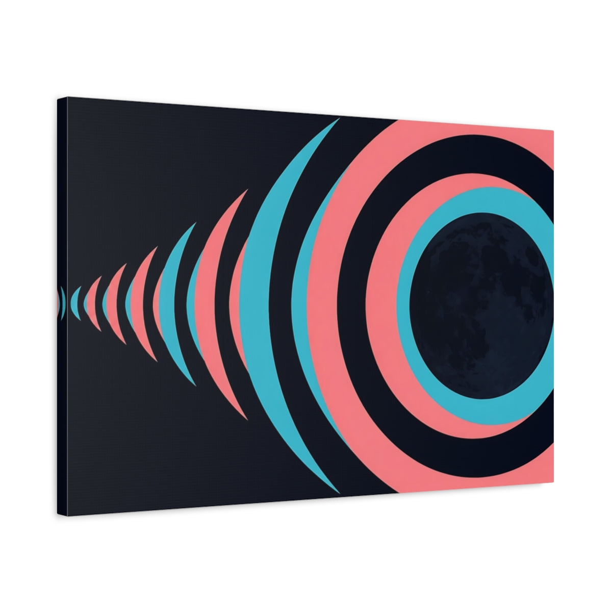 Side Mockup 2. Cyan Rose Moon Rings shown as canvas print