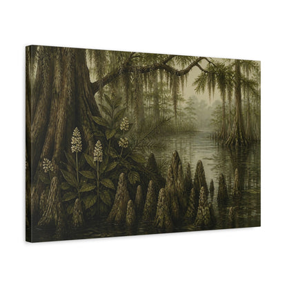 Side Mockup 3. Cypress Swamp Reflections shown as canvas print