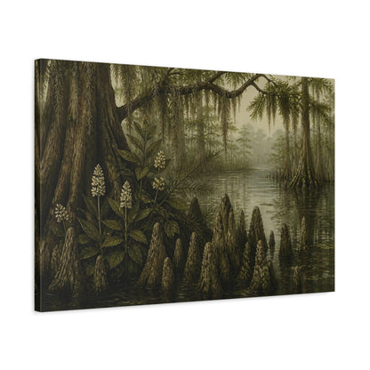 Side Mockup 2. Cypress Swamp Reflections shown as canvas print