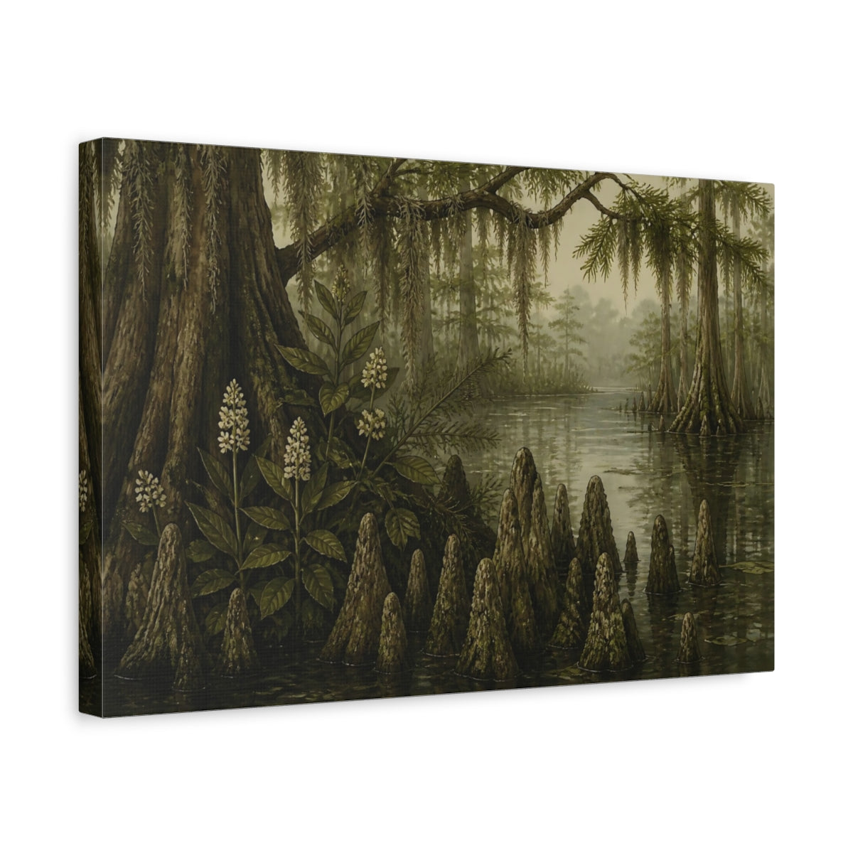 Side Mockup 4. Cypress Swamp Reflections shown as canvas print