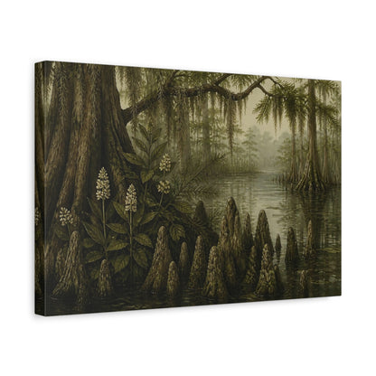 Side Mockup 4. Cypress Swamp Reflections shown as canvas print