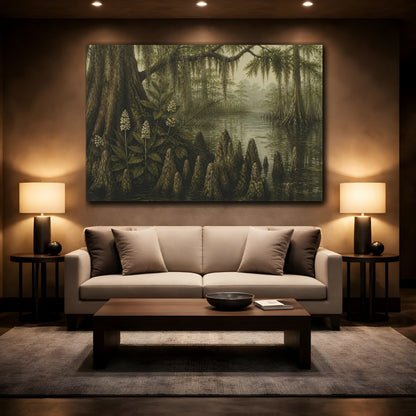 Mockup 2. Cypress Swamp Reflections shown as canvas print