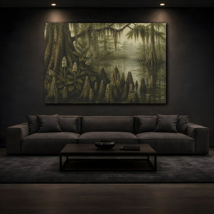 Mockup 3. Cypress Swamp Reflections shown as canvas print