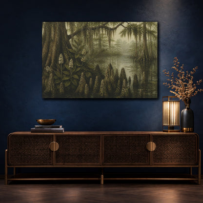 Mockup 4. Cypress Swamp Reflections shown as canvas print