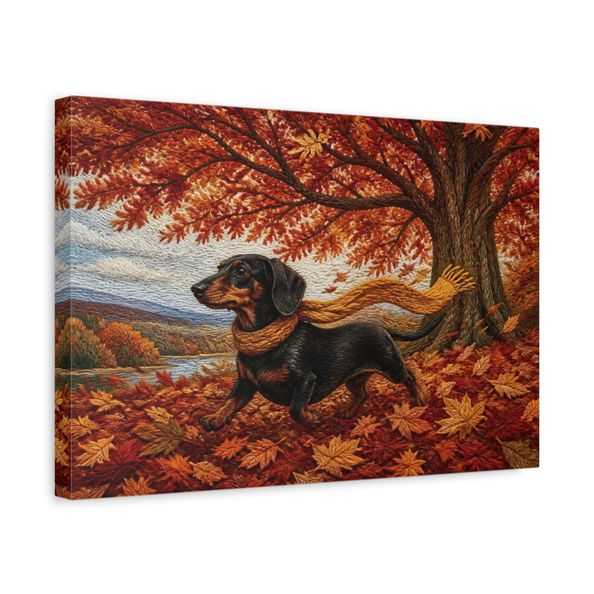 Side Mockup 4. Dachshund Autumn Stroll shown as canvas print