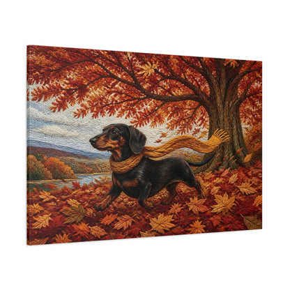 Side Mockup 1. Dachshund Autumn Stroll shown as canvas print