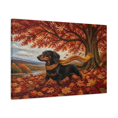 Side Mockup 2. Dachshund Autumn Stroll shown as canvas print