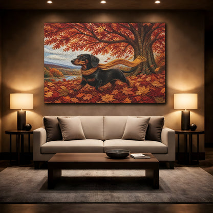 Mockup 2. Dachshund Autumn Stroll shown as canvas print