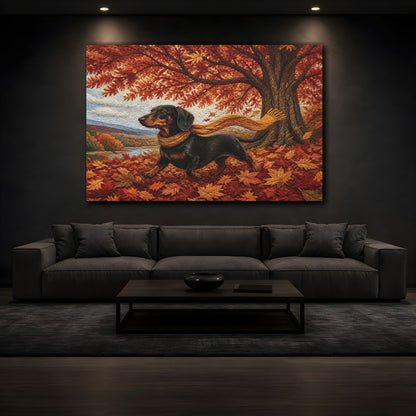 Mockup 3. Dachshund Autumn Stroll shown as canvas print