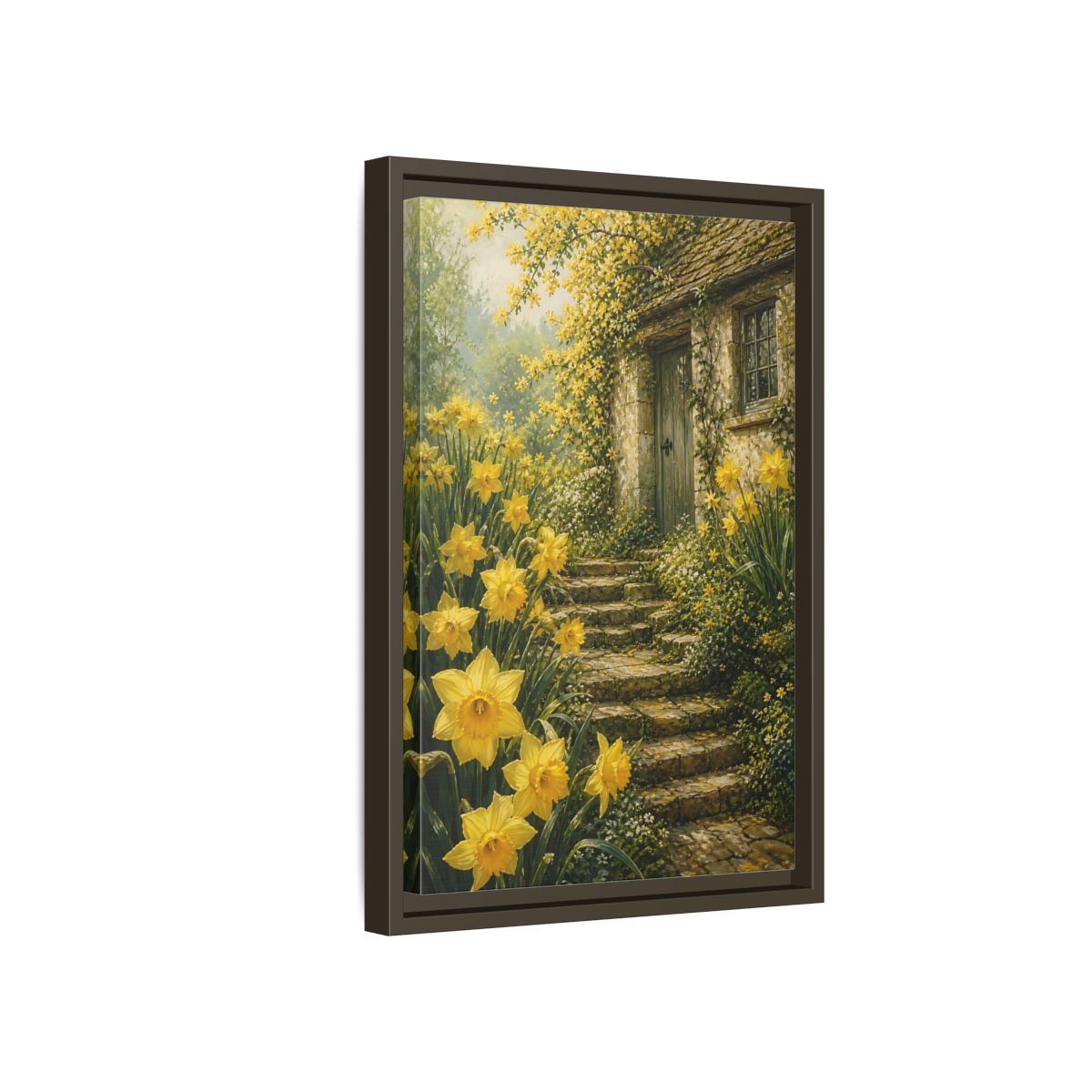 Side Mockup 5. Daffodil Cottage Entrance shown as framed canvas print