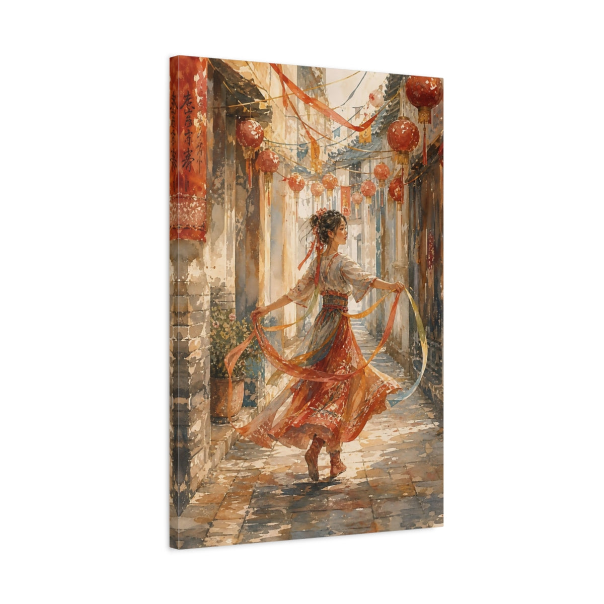 Side Mockup 2. Dance Among Lanterns shown as canvas print