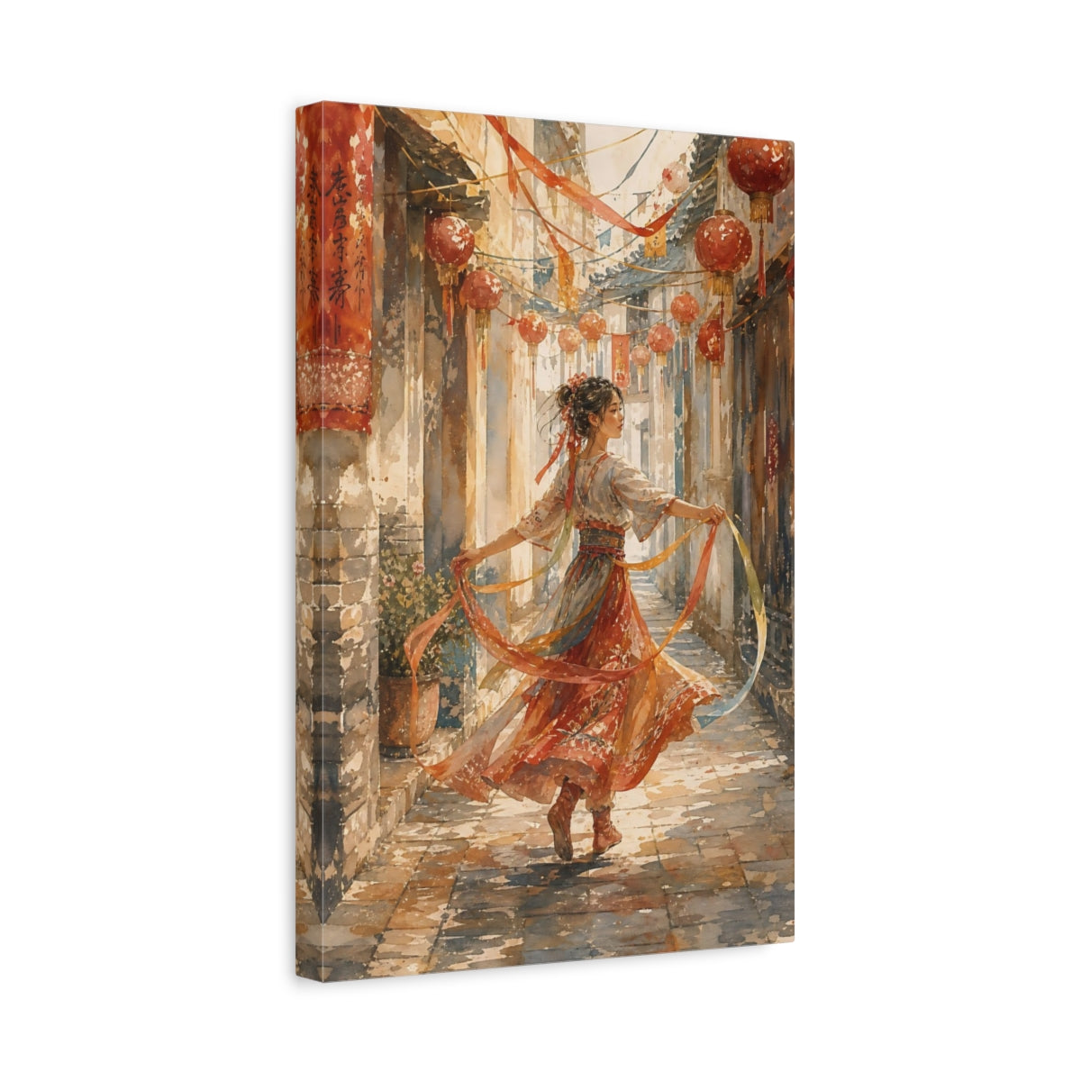 Side Mockup 4. Dance Among Lanterns shown as canvas print