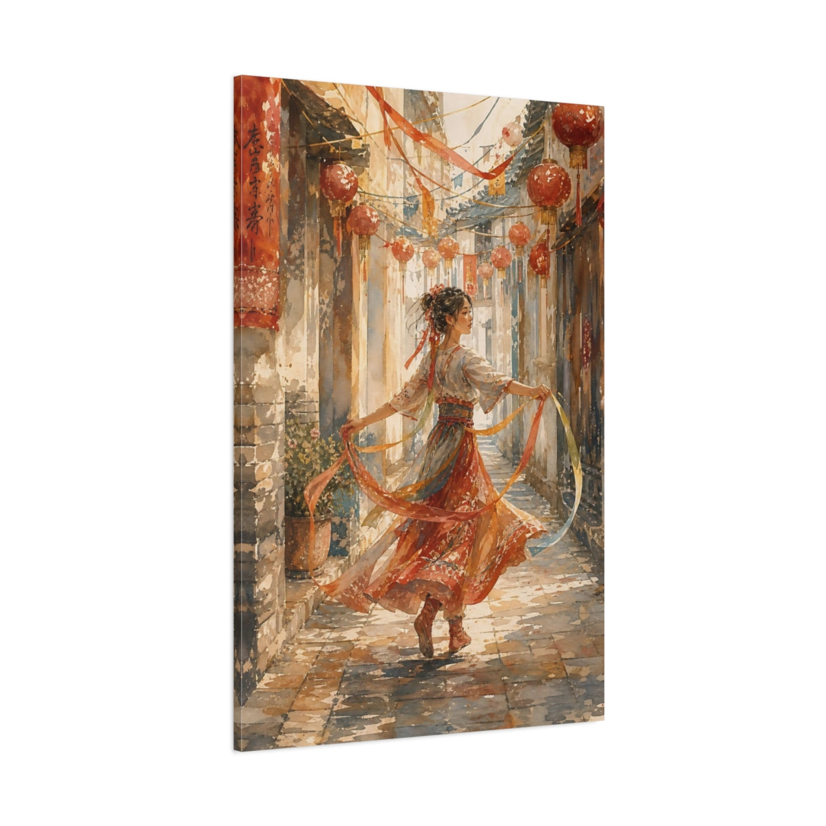 Side Mockup 1. Dance Among Lanterns shown as canvas print